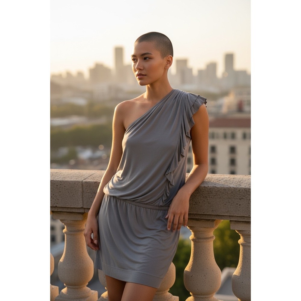 Express Gray One Shoulder Dress Ruffle‎ Detail Mini Dress Party Cocktail
